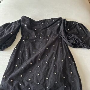 Black Off-Shoulder Dress with Mirror Polka Dots